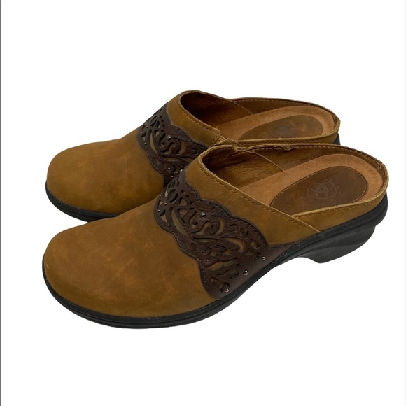 Ariat Brown Leather Western Rodeo Mule Clogs women’s size 7B - Picture 1 of 13